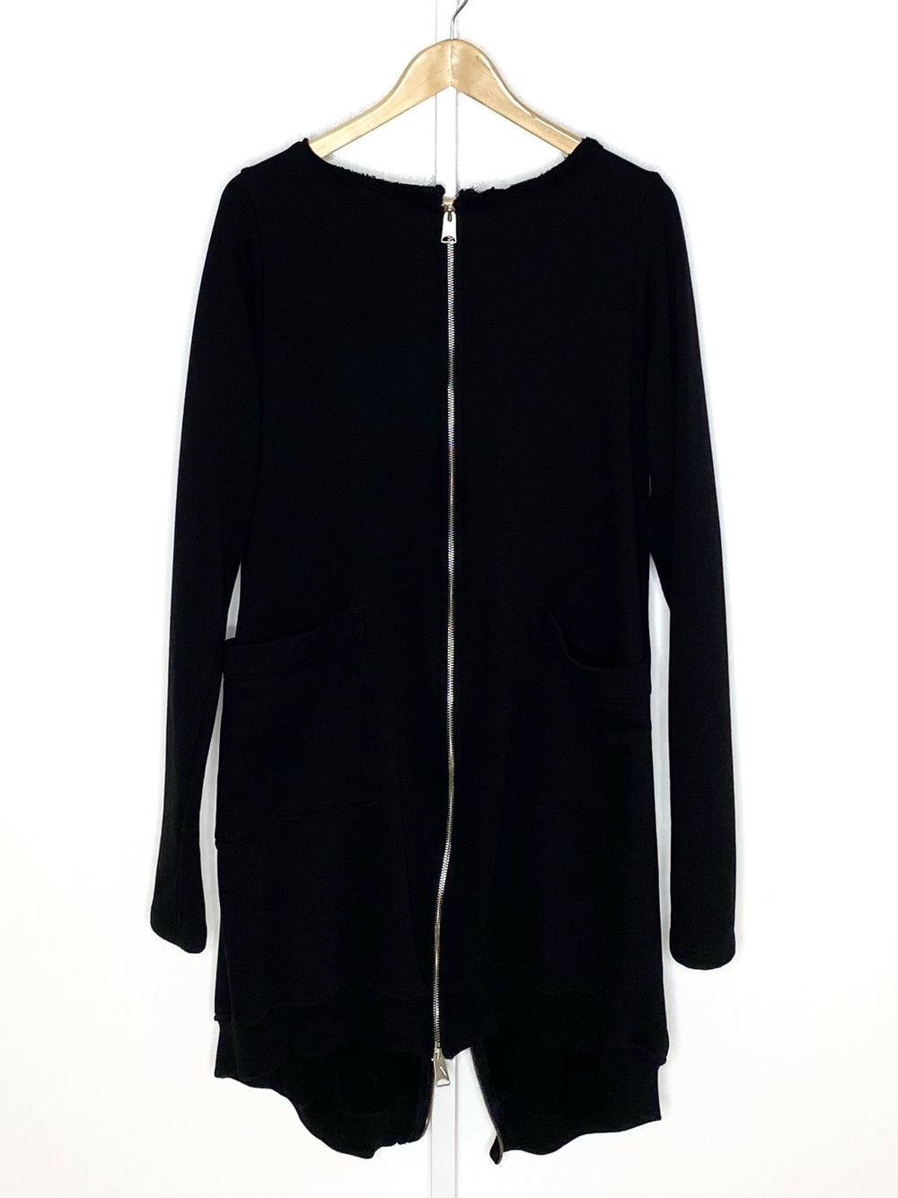 Aakaska | Black 100% Cotton Long Double Zip Long-Sleeve Sweatshirt Jacket